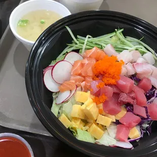 a bowl of food on a tray