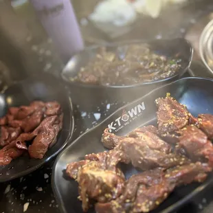 Steak fingers 2.5/5 Pork liver 3/5 Bulgogi beef 3.5/5 Taro drink with boba 4/5