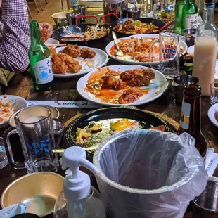 Soju, beer, wings, spam, etc