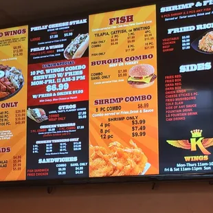 the menu of a fast food restaurant