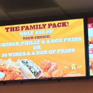 the family pack menu on the wall