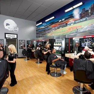 a hair salon with a lot of people