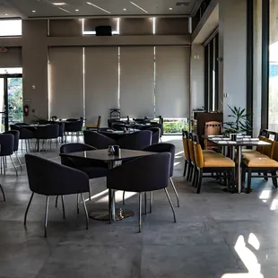 tables and chairs in a restaurant