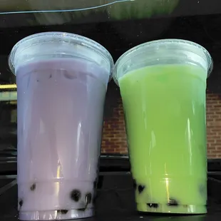 Taro Milk Tea &amp; Melon Milk Tea both with Tapioca!