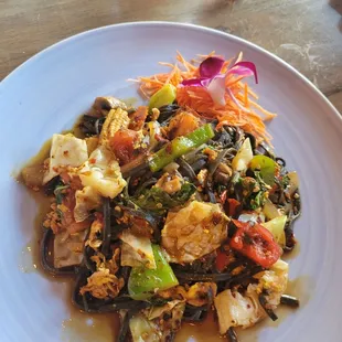 Squid ink drunken noodles