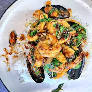 Seafood Ka pow over rice