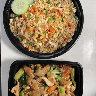 Chicken Pad See Ew and Crab Fried Rice