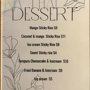 Dessert Menu