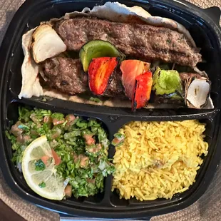 Kafta kabab plate (with tabbouleh instead of salad)