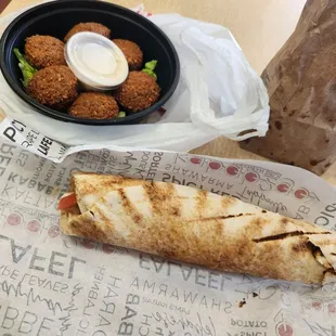 Lamb sandwich and falafel