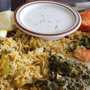 Chicken Tikka from Chef Special section. Comes with riata, biryani, and garlic naan.  It was delicious.