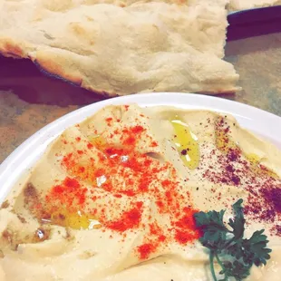 Such good food! Made fresh. Hummus and bread.