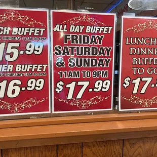 Lunch or Dinner Buffet pricing