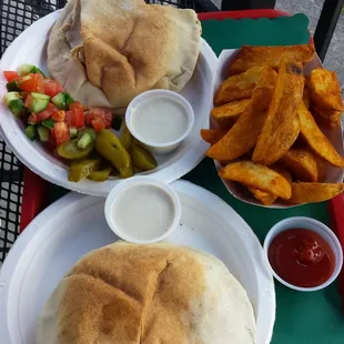Beef shawarma with a side of fries.