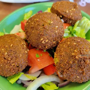 The Falafel salad is small with too much onion.  I liked the Falafel but the dressing was watery and the tahini sauce was spicy.