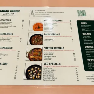 the menu for the restaurant