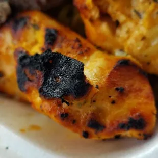 The char on the chicken kabob