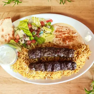 a plate of food on a wooden table