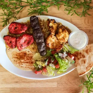 a plate of food on a wooden table