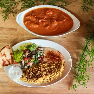 two plates of food on a table