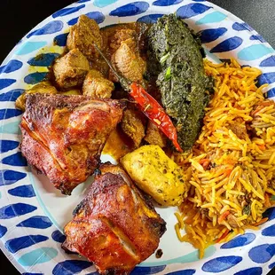 Pakistani lunch buffet : tandoori chicken, lamb curry, spinach dahl, veggie biryani