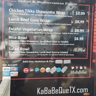 the menu for the restaurant