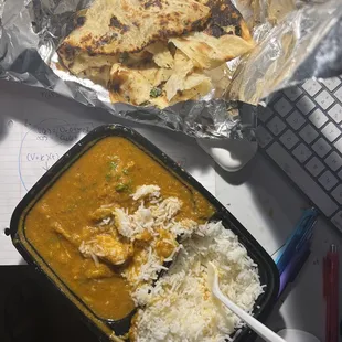 Garlic Naan and Chicken Curry