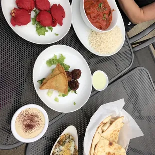 a table with a variety of food