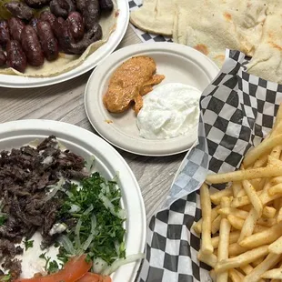 Shawarma beef, sausage, garlic paste