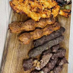 Kafta, shish, tawook kabobs