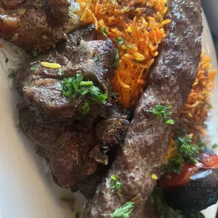 Lamb Chops with a beef kabob skewer
