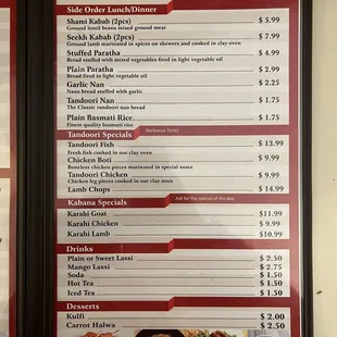 Menu as of November 2021