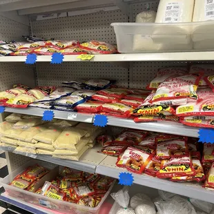 shelves of various types of food