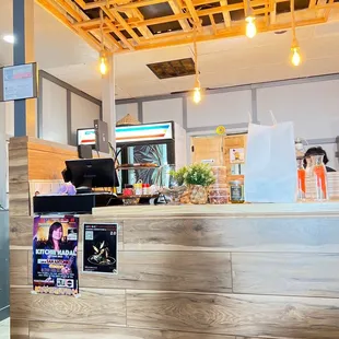 the front counter of the restaurant