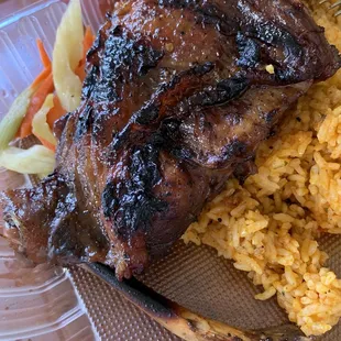 Is this their idea of a chicken leg quarter? Thigh and a grilled leg bone?