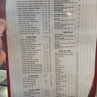 Drink menu