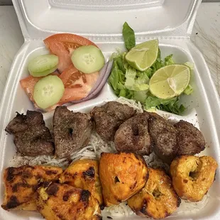 Combo platter Afghani tikka kabob and chicken both kabob platter.