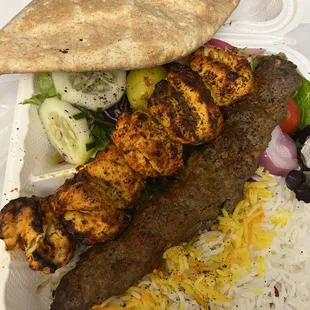 Chicken with Ground Beef Kabob platter