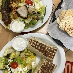 Bottom: chicken schwarma wrap. Top: Kabob Komboo