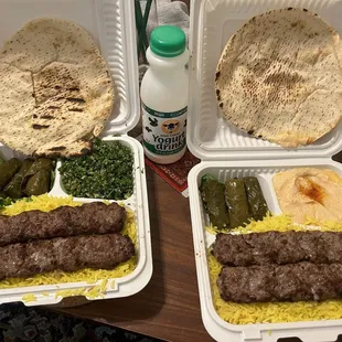 Beef Kabob Plates w/ sides: Dolma, Tabbouleh, Hummus