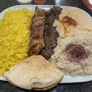 Combo Kabob 1 Beef 1 Chicken Pita Baba Ganoush Side Hummus Side Rice