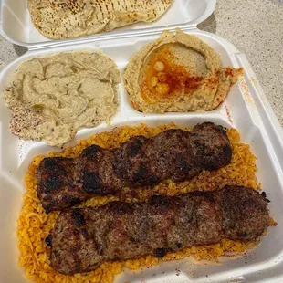 Beef Kabob Plate with Baba Ganoush &amp; Hummus