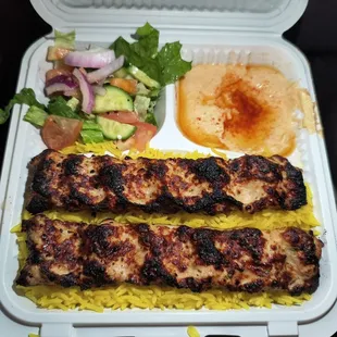 Chicken Kabob With Hummus.