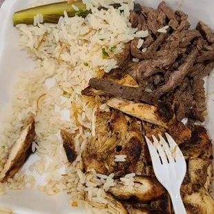 a meal in a styrofoam container