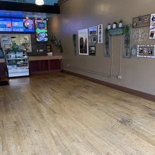 a wooden floor in a restaurant