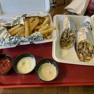 Chicken Shawarma with Fries and Dr. Pepper