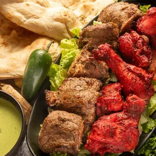 Chicken Tika with bone and lamb Kabob