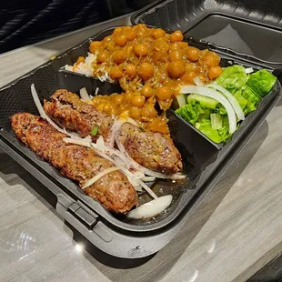 Seekh Kabob with Chickpeas over Rice