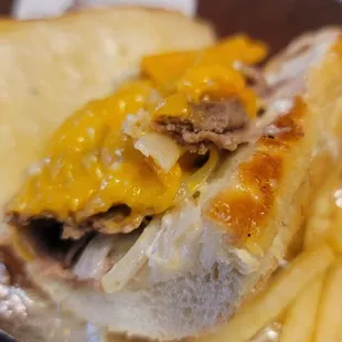 Philly cheee steak sandwich. Very light on the steak. Nothing like what they advertise.