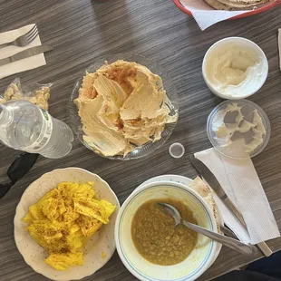 Kabob Royale, Madison Heights.  Delicious garlic sauce, hummus, lentil soup, cabbage.